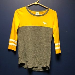 Yellow and gray mid sleeve PINK shirt